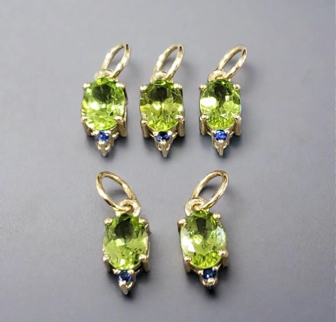 14k Gold Green Peridot With Blue Sapphire Pendant