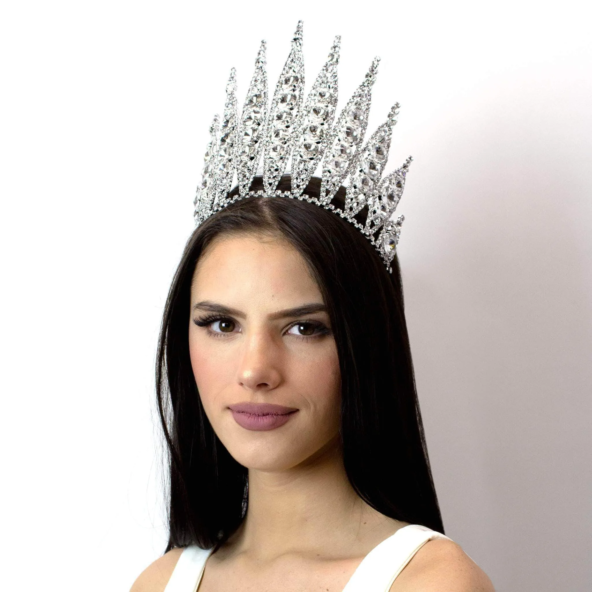 #16675 - Extra Large Rivoli Burst Tiara with Combs - 7" tall