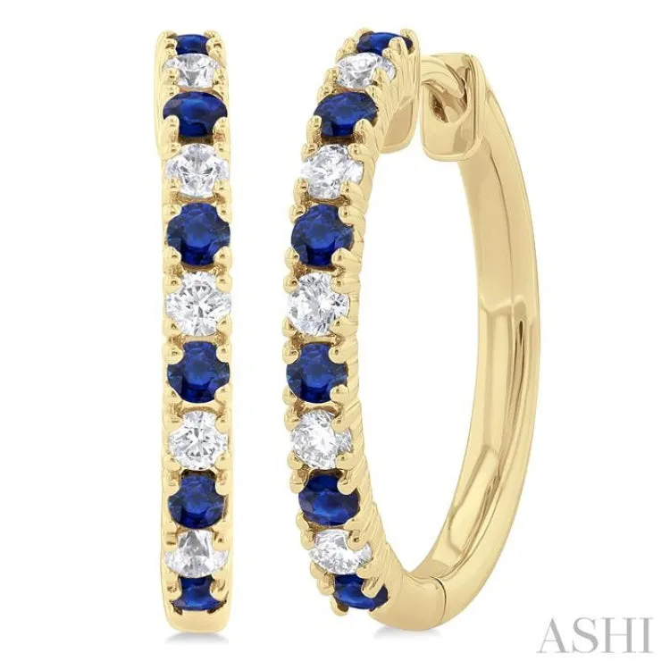 1.80 MM Round Shape Sapphire and 1/4 ctw Round Cut Diamond Precious Stack Band in 10K Yellow Gold