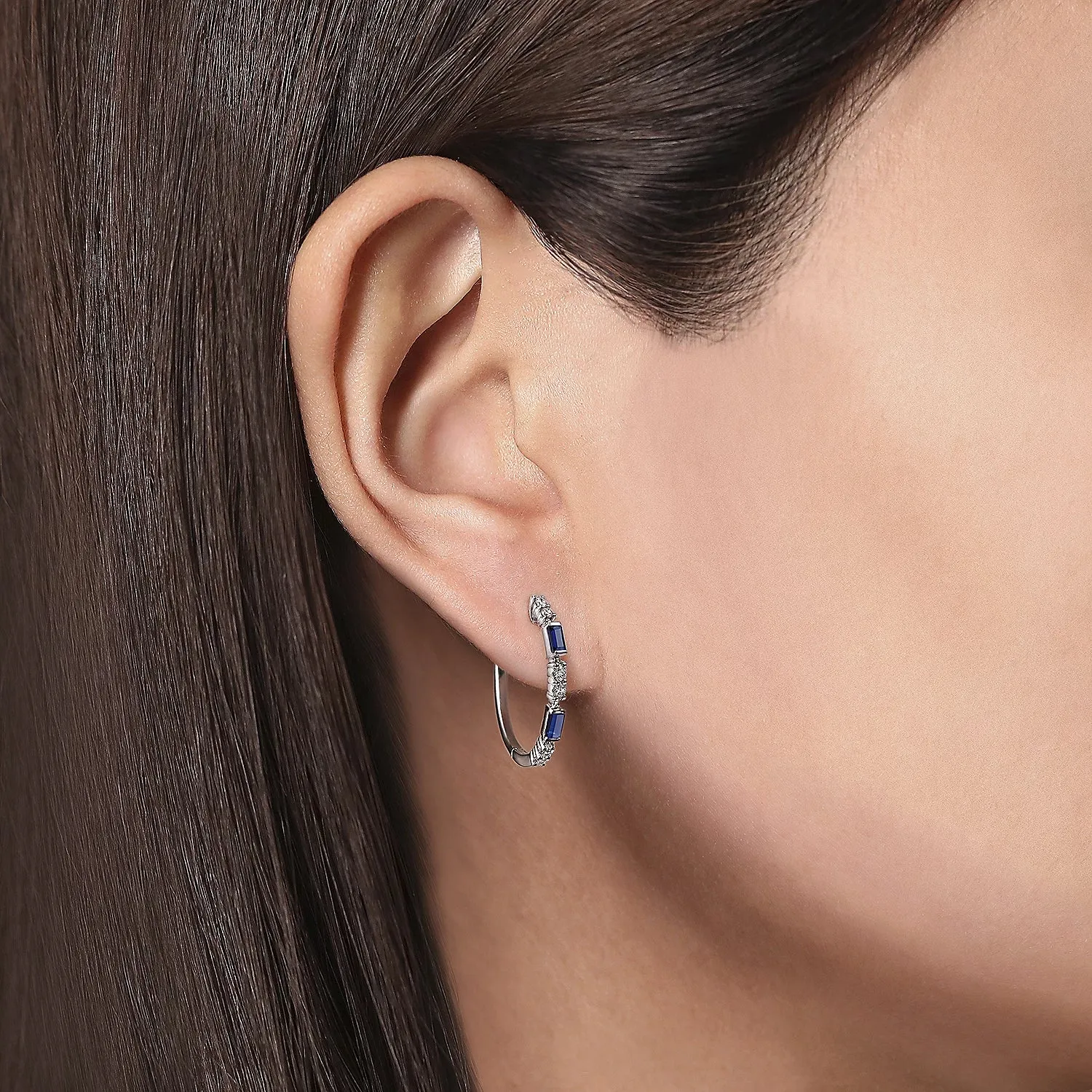 20mm Gemstone and Diamond Hoop Earrings