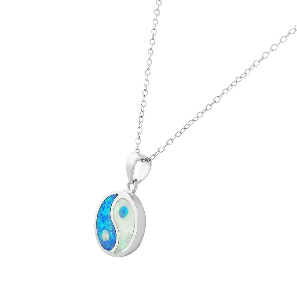 925 Sterling Silver Womens White Blue Turquoise-Tone Simulated Opal Yin and Yang Pendant Necklace