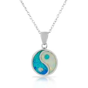 925 Sterling Silver Womens White Blue Turquoise-Tone Simulated Opal Yin and Yang Pendant Necklace