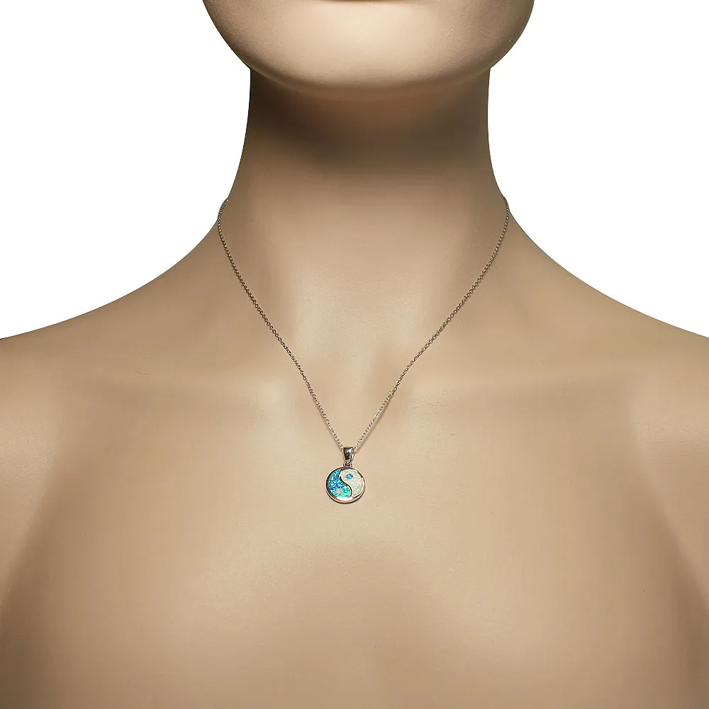 925 Sterling Silver Womens White Blue Turquoise-Tone Simulated Opal Yin and Yang Pendant Necklace