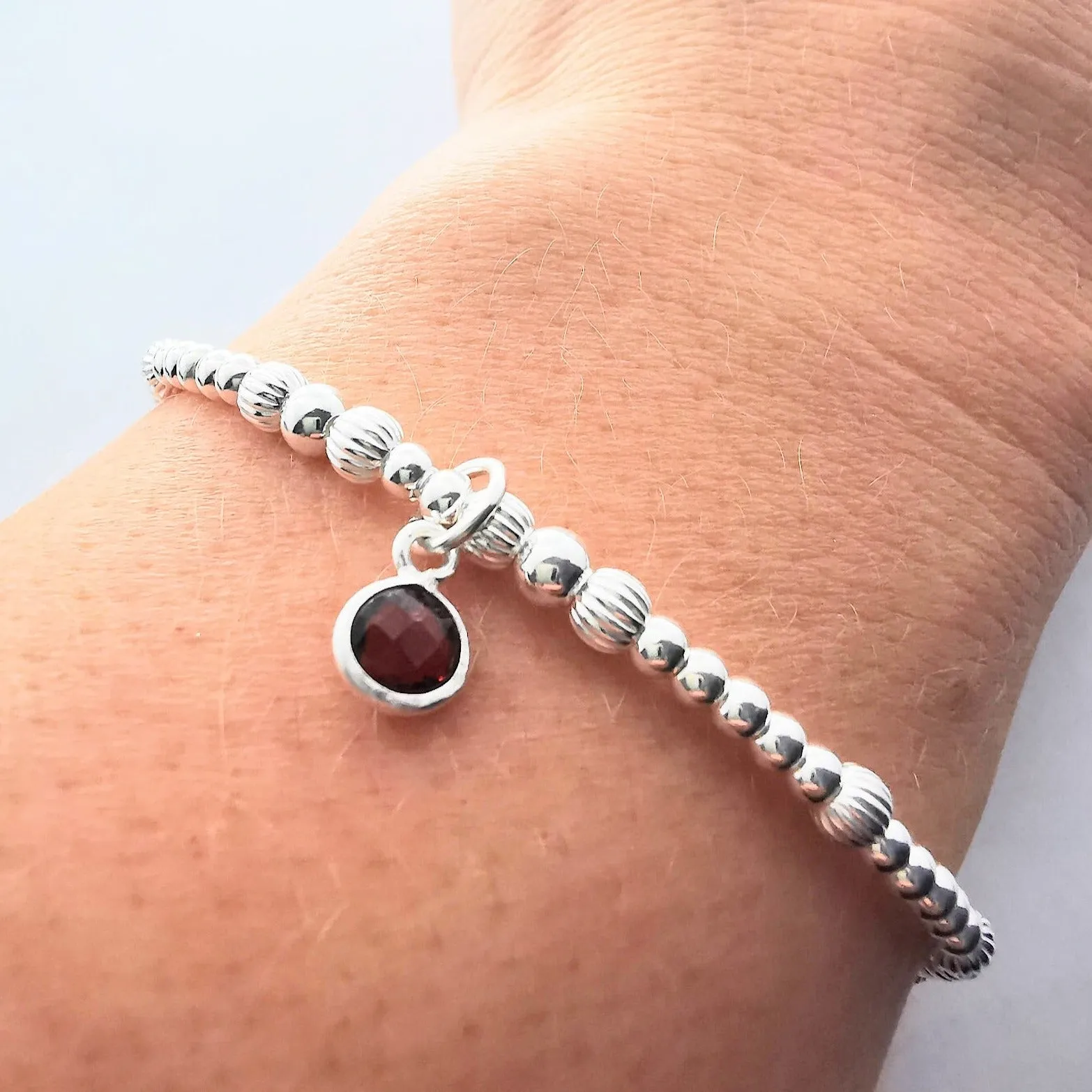 ADELAIDE Sterling Silver Bead Bracelet with Garnet