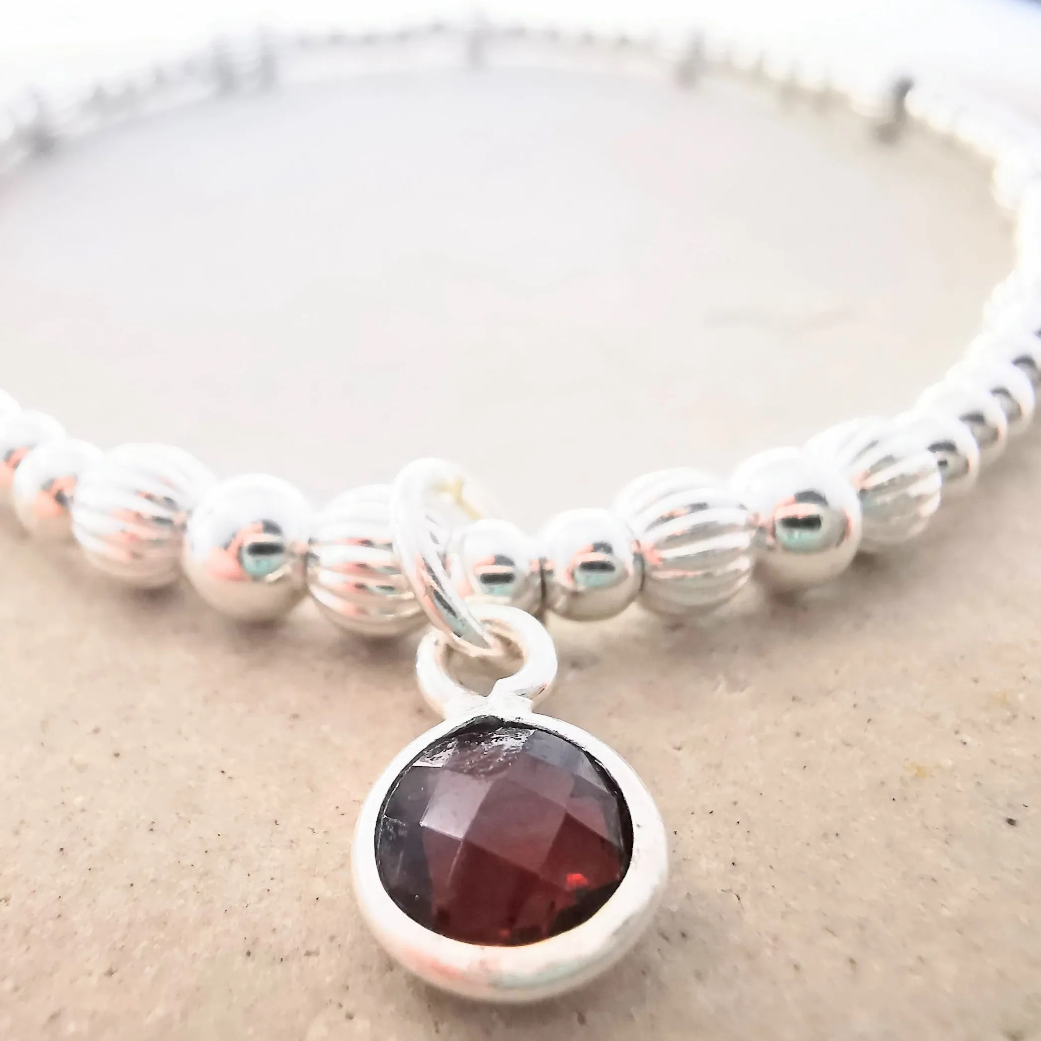 ADELAIDE Sterling Silver Bead Bracelet with Garnet
