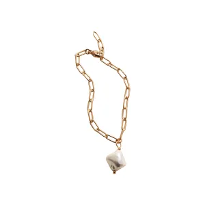 Baroque Pearl on Paperclip Chain Bracelet in Gold-Filled