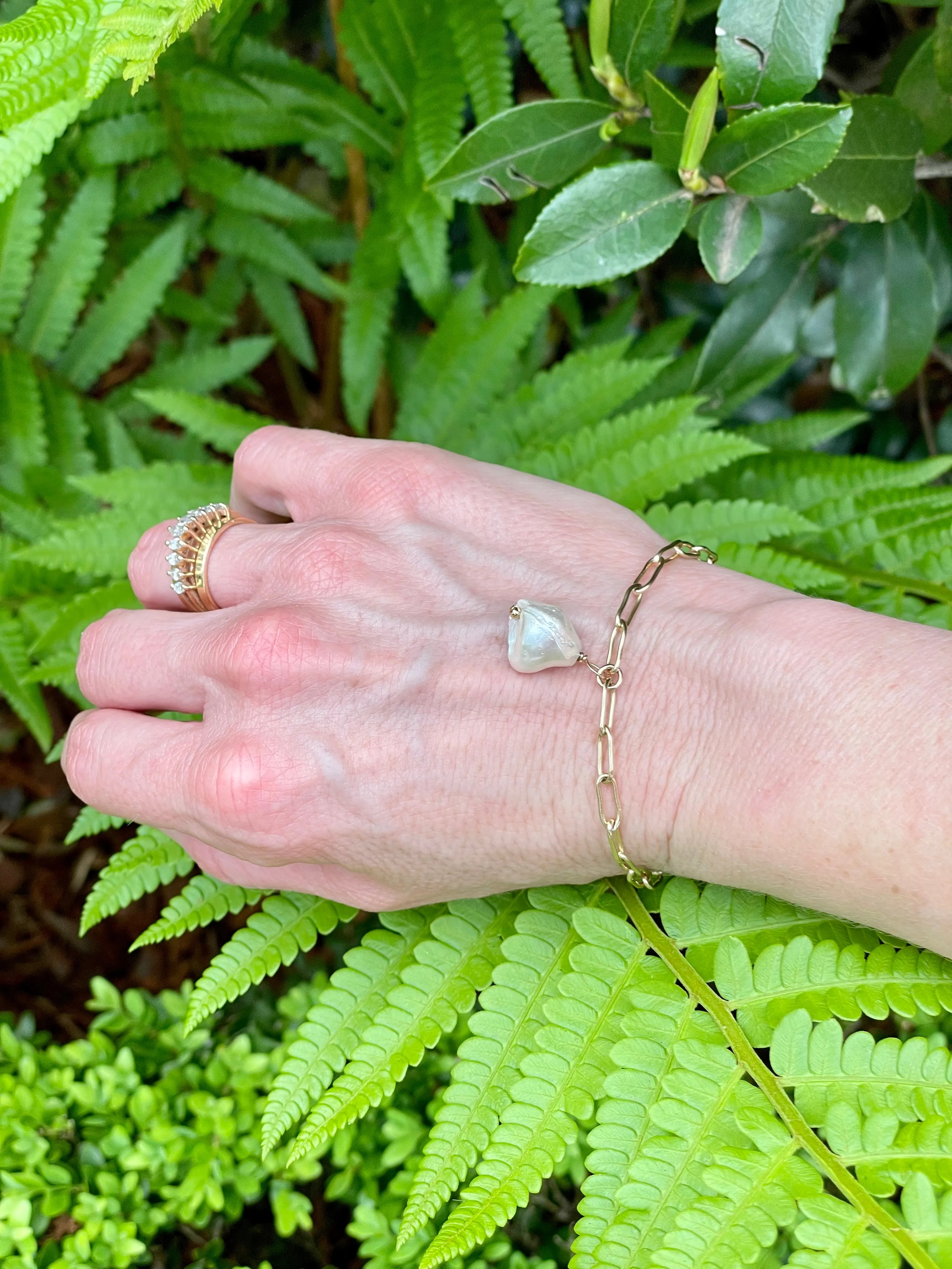 Baroque Pearl on Paperclip Chain Bracelet in Gold-Filled