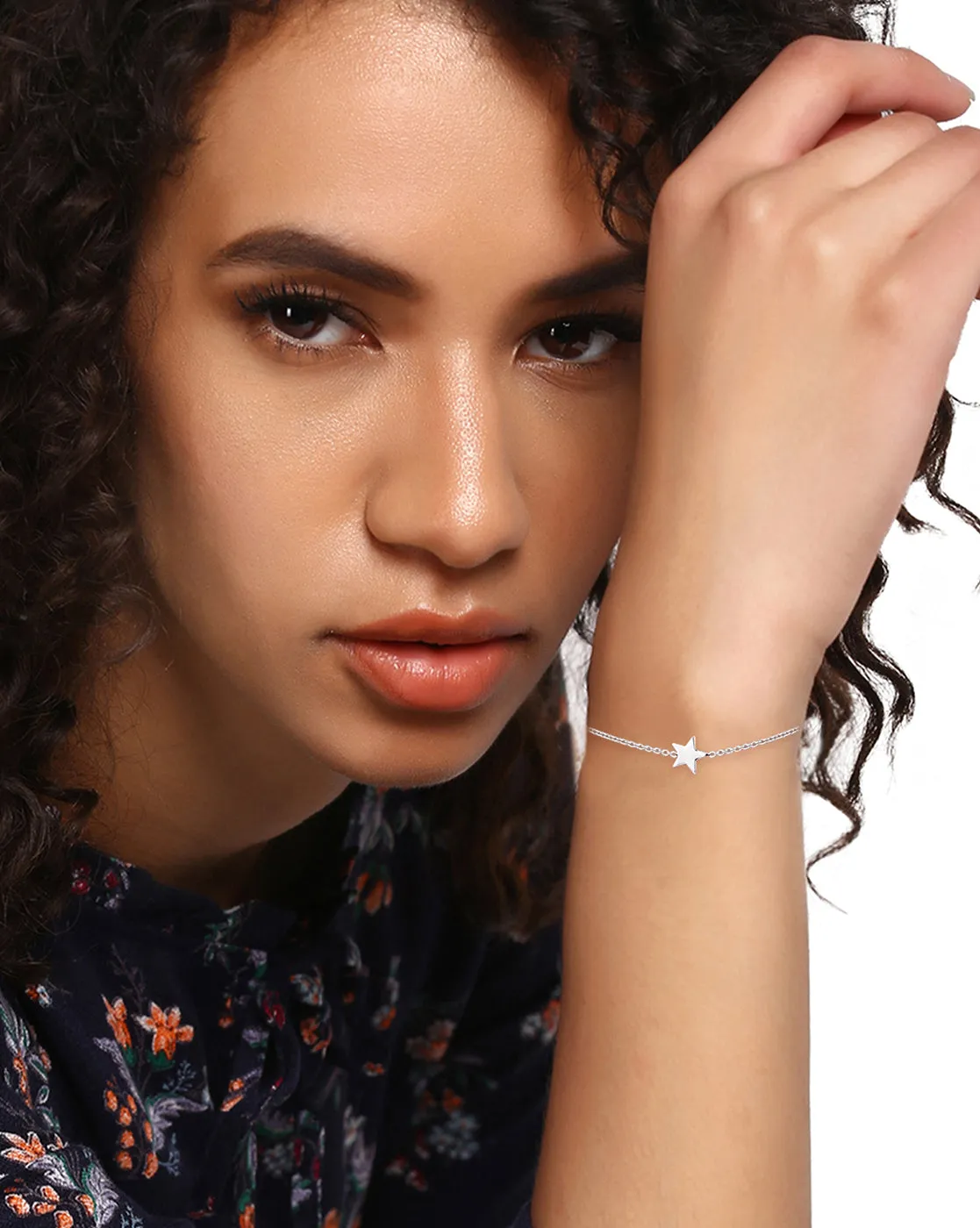 Carlton London 925 Sterling Silver Rhodium Plated With  Star Charm Bracelet