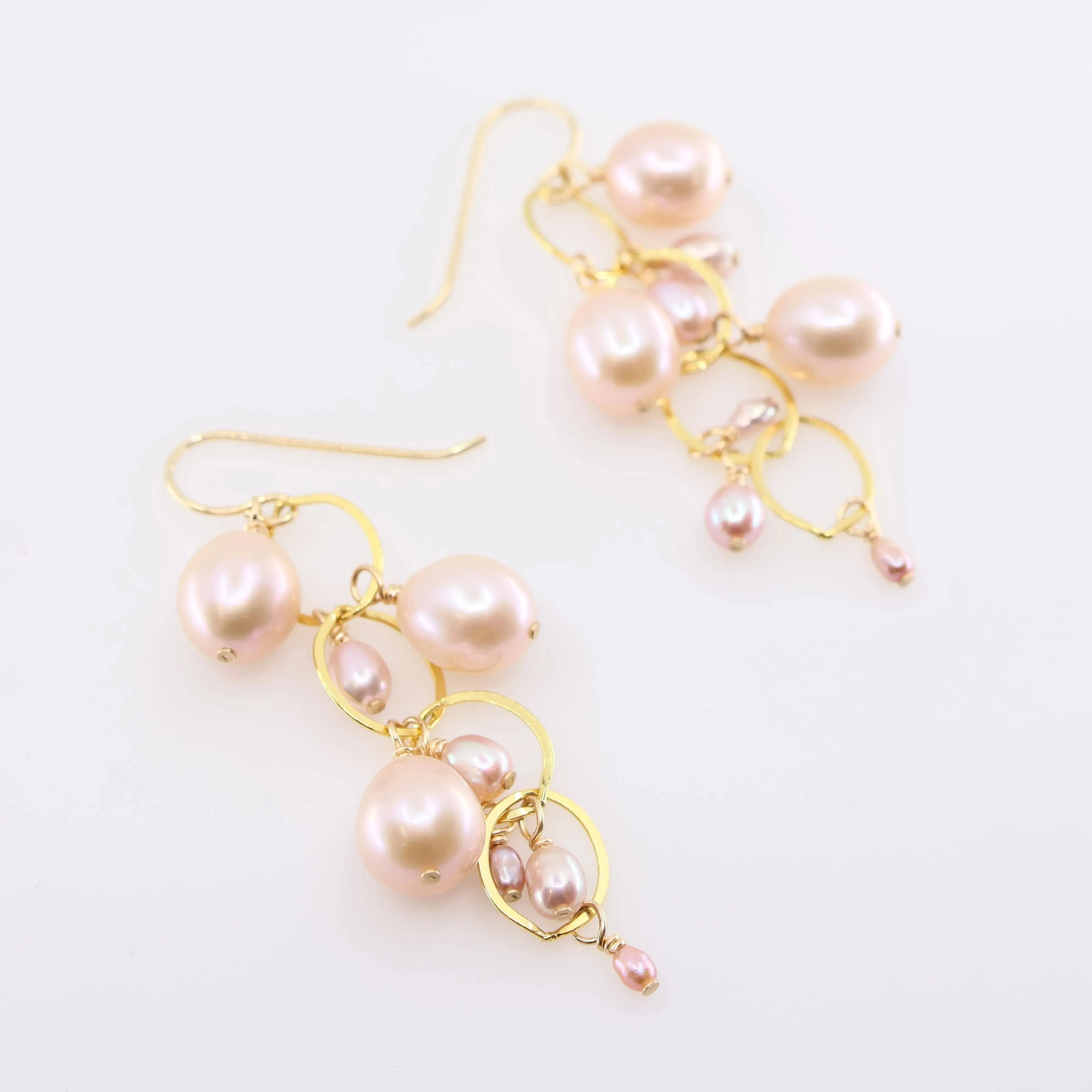 Cascading Pink Pearl Drop Earrings