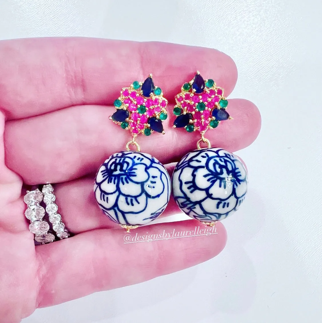 Chinoiserie Multicolor Gemstone Bouquet Earrings