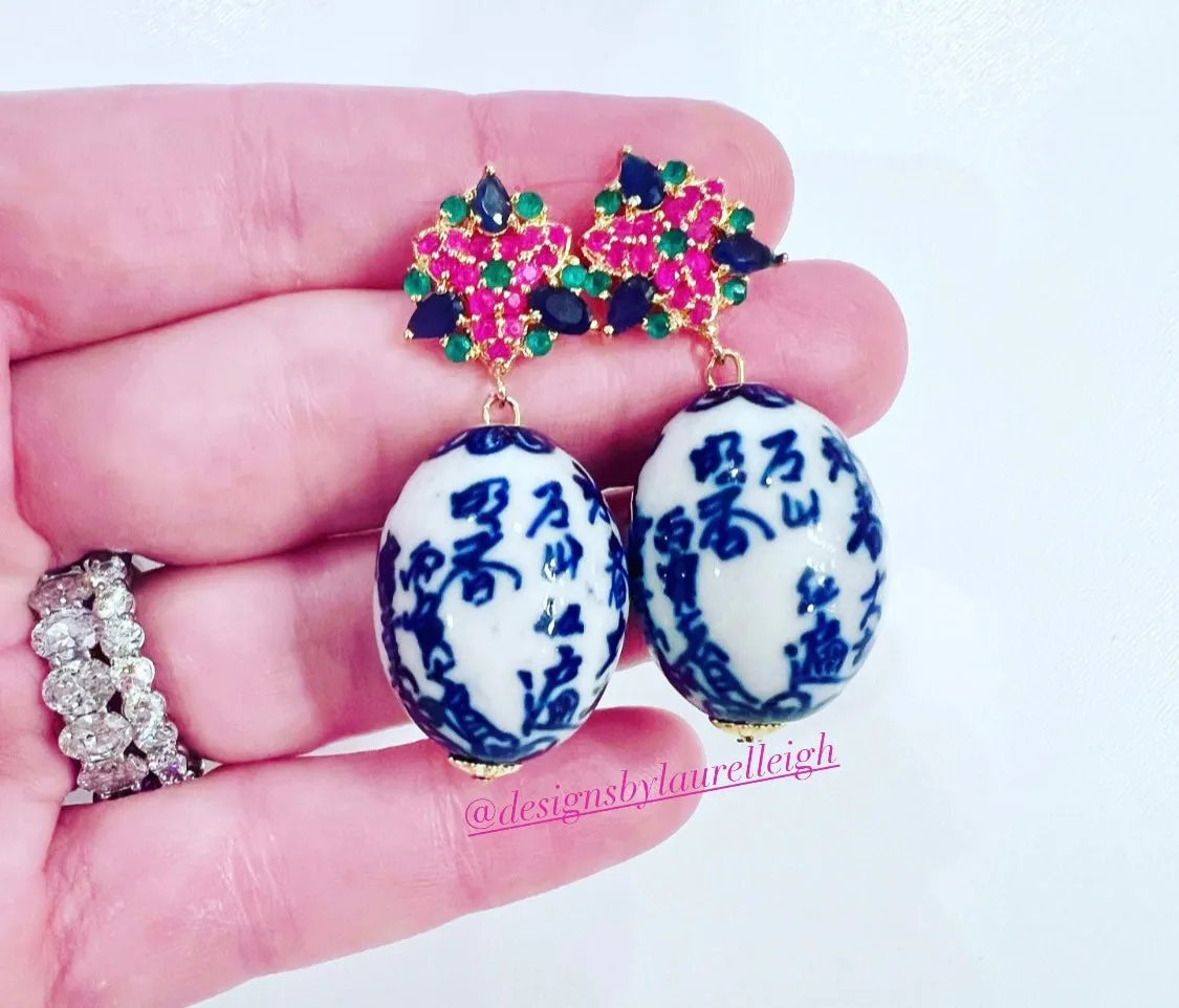Chinoiserie Multicolor Gemstone Bouquet Earrings
