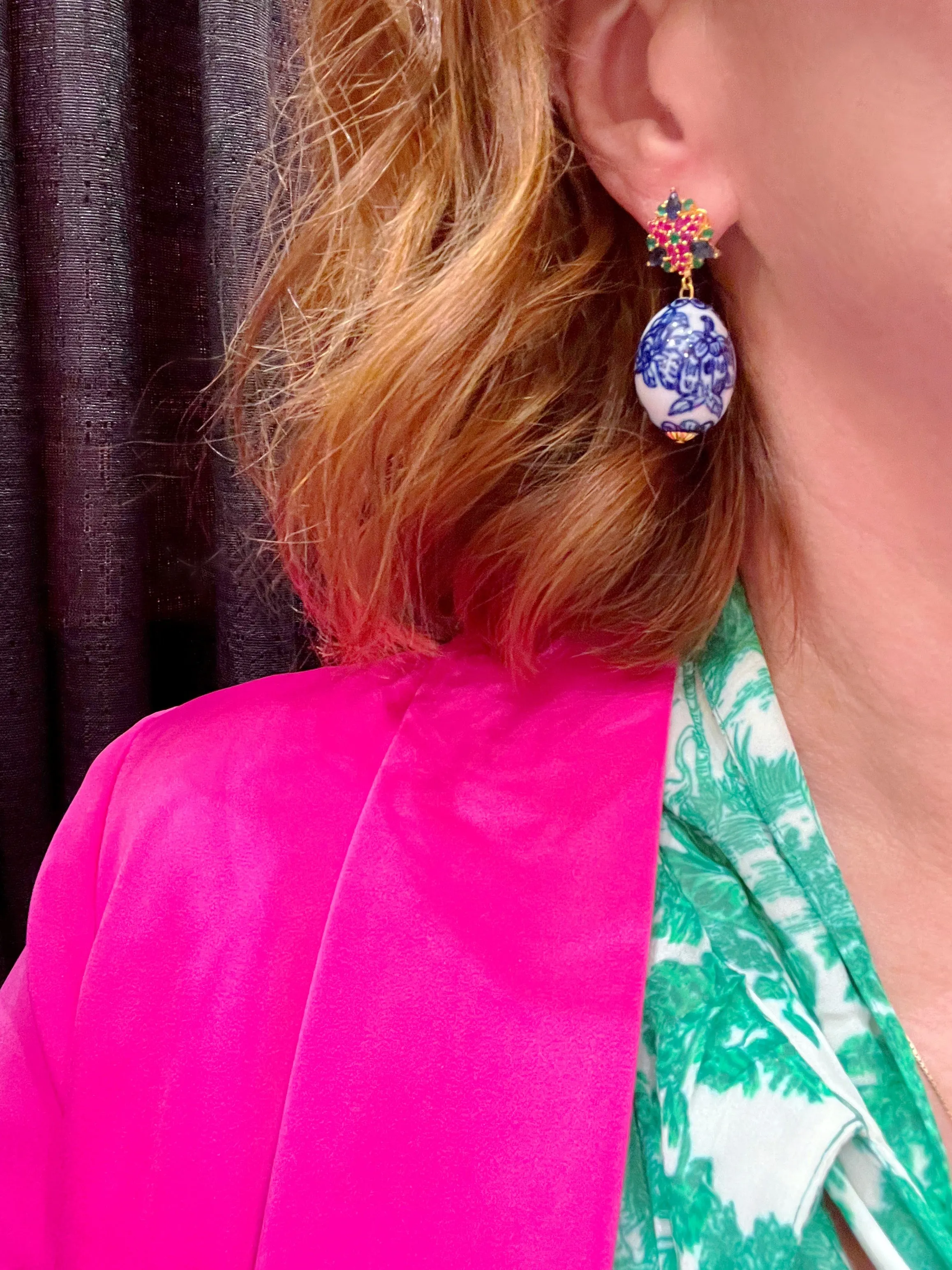 Chinoiserie Multicolor Gemstone Bouquet Earrings