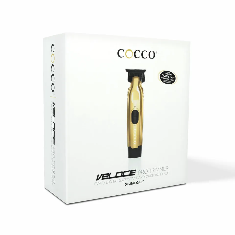 Cocco Veloce Pro Cordless Trimmer w/ Digital Gap Ambassador DLC Blade   Black Charging Stand (CVPT) Gold