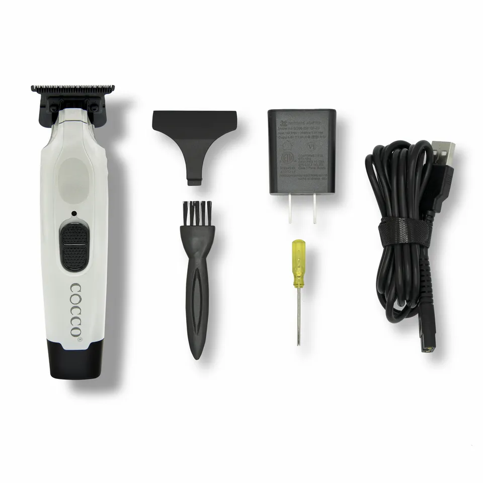 Cocco Veloce Pro Cordless Trimmer w/ Digital Gap Ambassador DLC Blade   Black Charging Stand (CVPT) Pearl White
