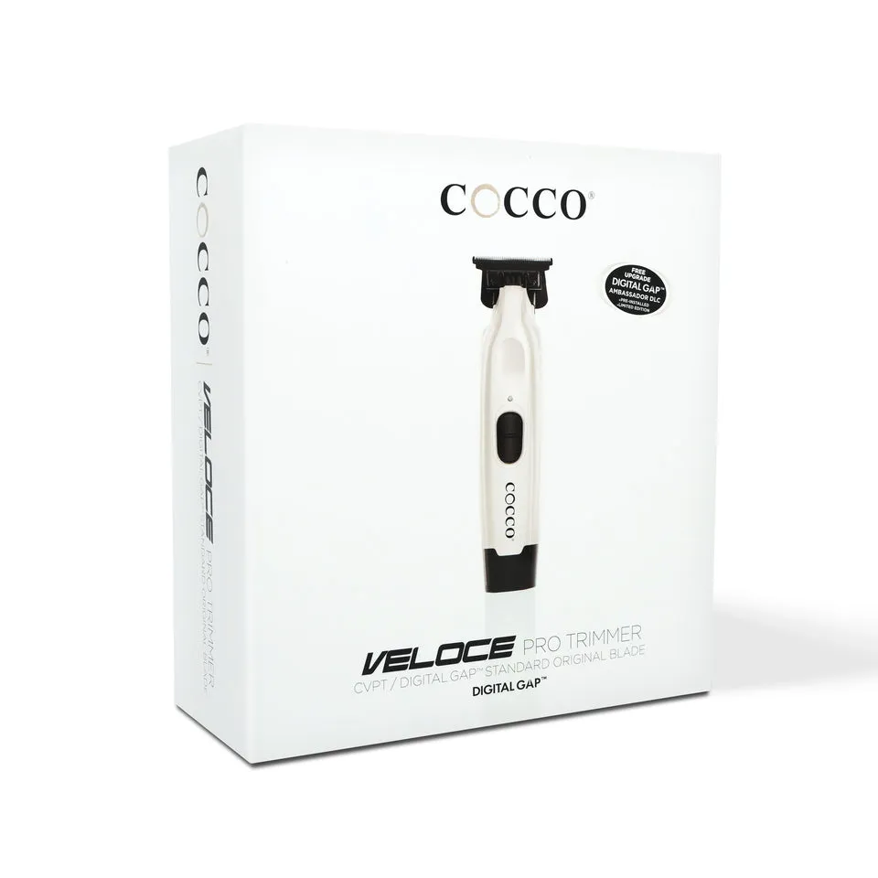 Cocco Veloce Pro Cordless Trimmer w/ Digital Gap Ambassador DLC Blade   Black Charging Stand (CVPT) Pearl White