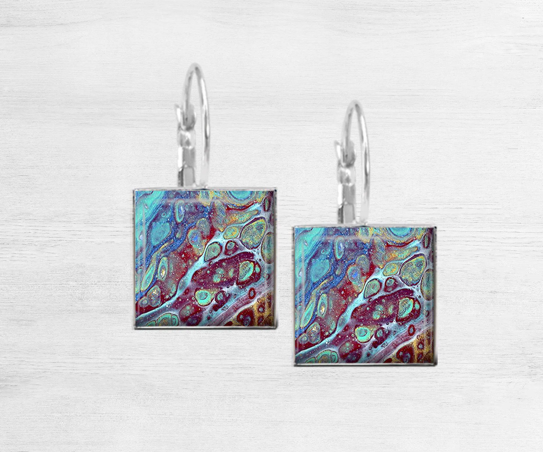 Coral Reef Square Dangle Earrings | Handmade Earrings | Beach Jewelry