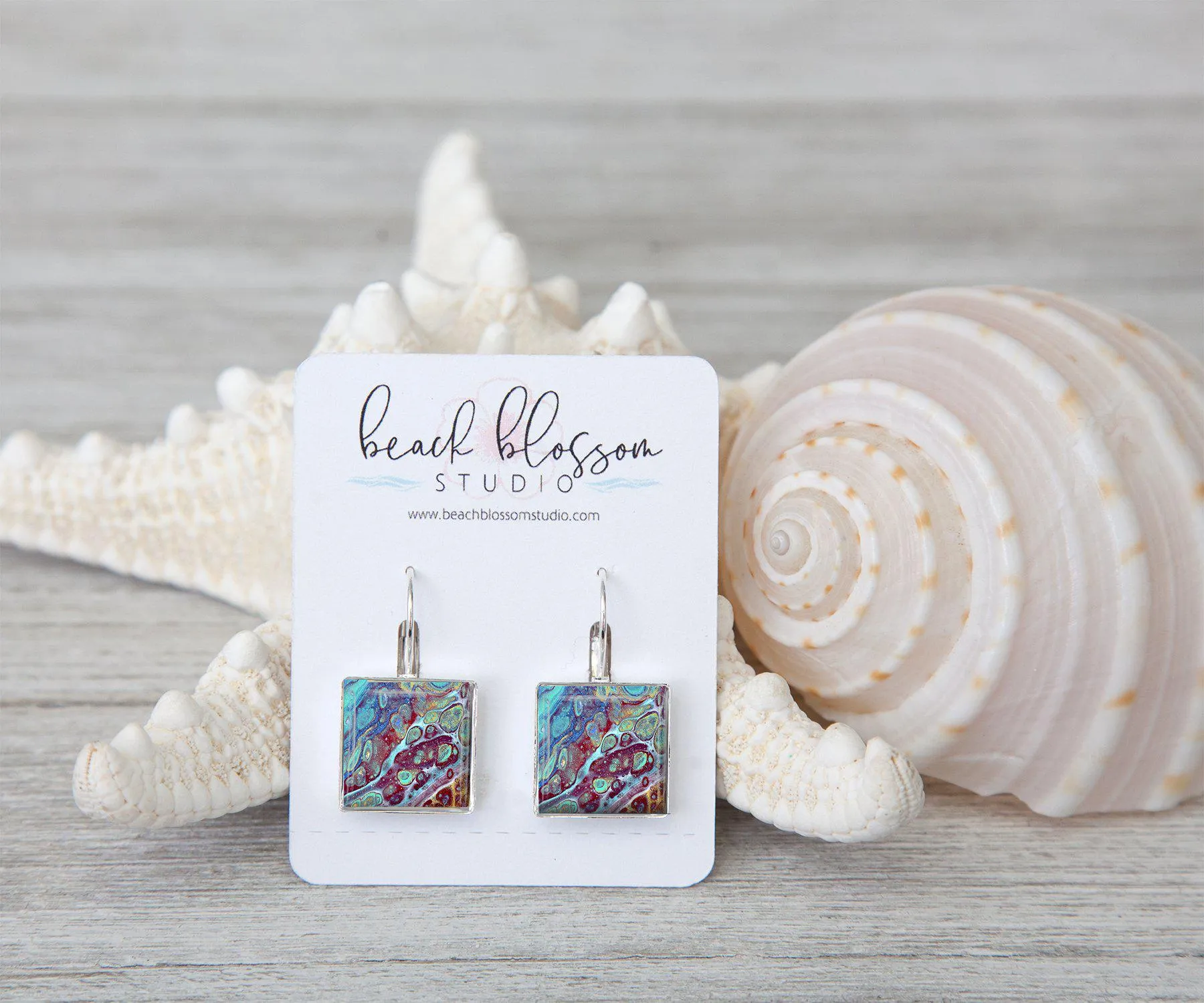 Coral Reef Square Dangle Earrings | Handmade Earrings | Beach Jewelry