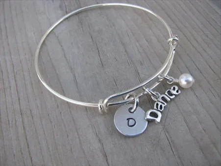 Dance Charm Bracelet -Adjustable Bangle Bracelet with an Initial Charm and an Accent Bead of your choice