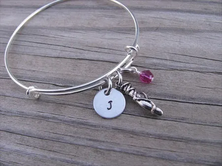 Dancer Charm Bracelet -Adjustable Bangle Bracelet with an Initial Charm and an Accent Bead of your choice