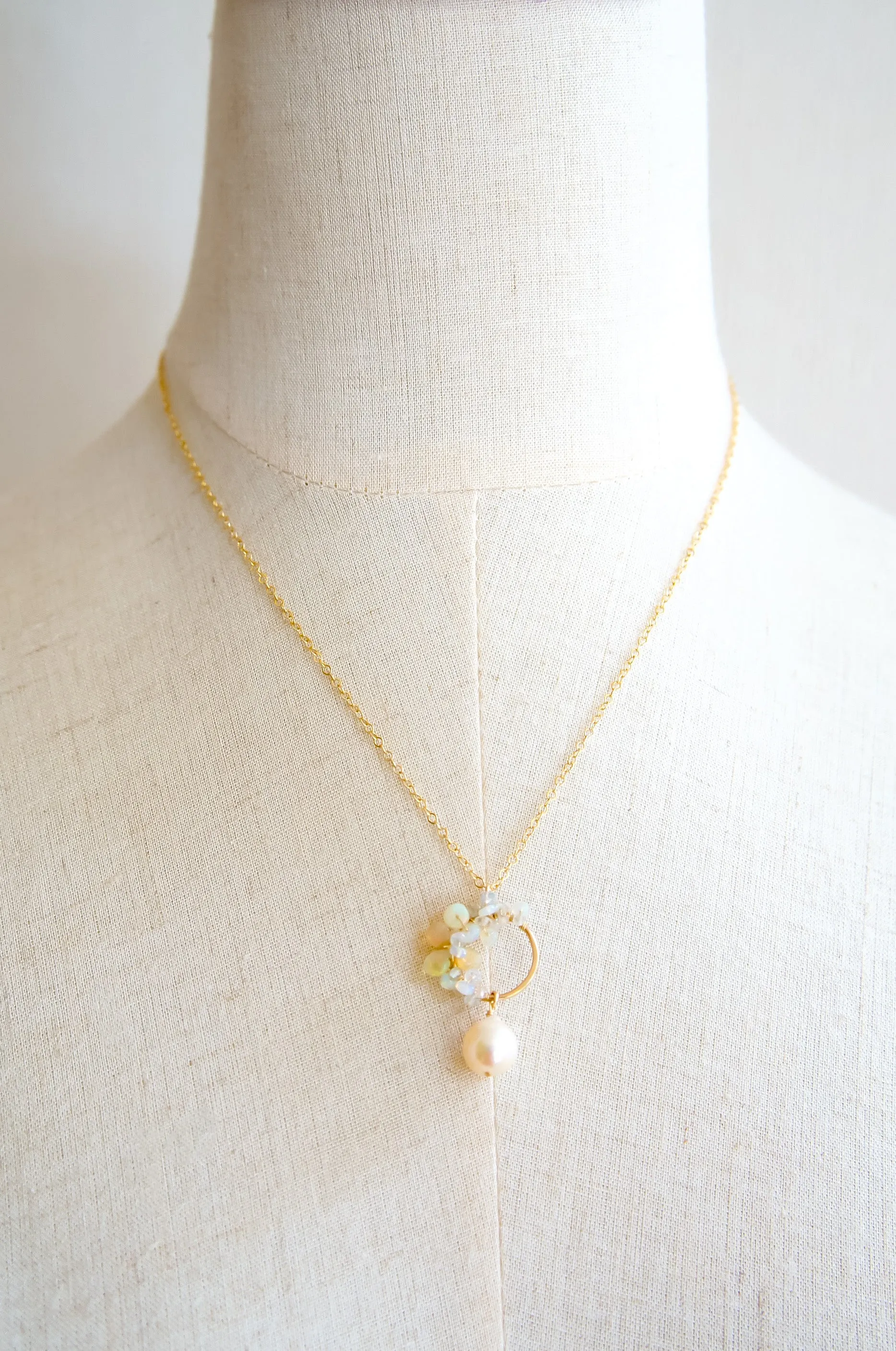 Ethiopian Opal and Japanese Akoya Pearl Pendant Necklace