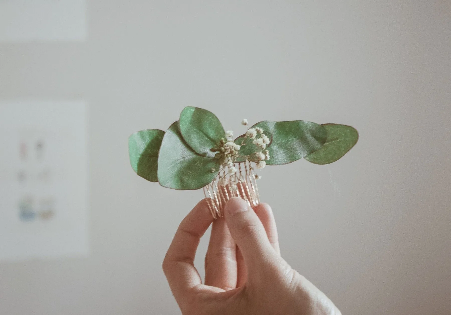 Eucalyptus Babys Breath Bridal Hair Comb, Boho Bridal Comb, eucalyptus comb, flower hair comb, bridesmaid comb, bridal flower comb