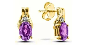 February Birthstone 0.02TW Diamond 10K Yellow Gold Earrings - Amethyst