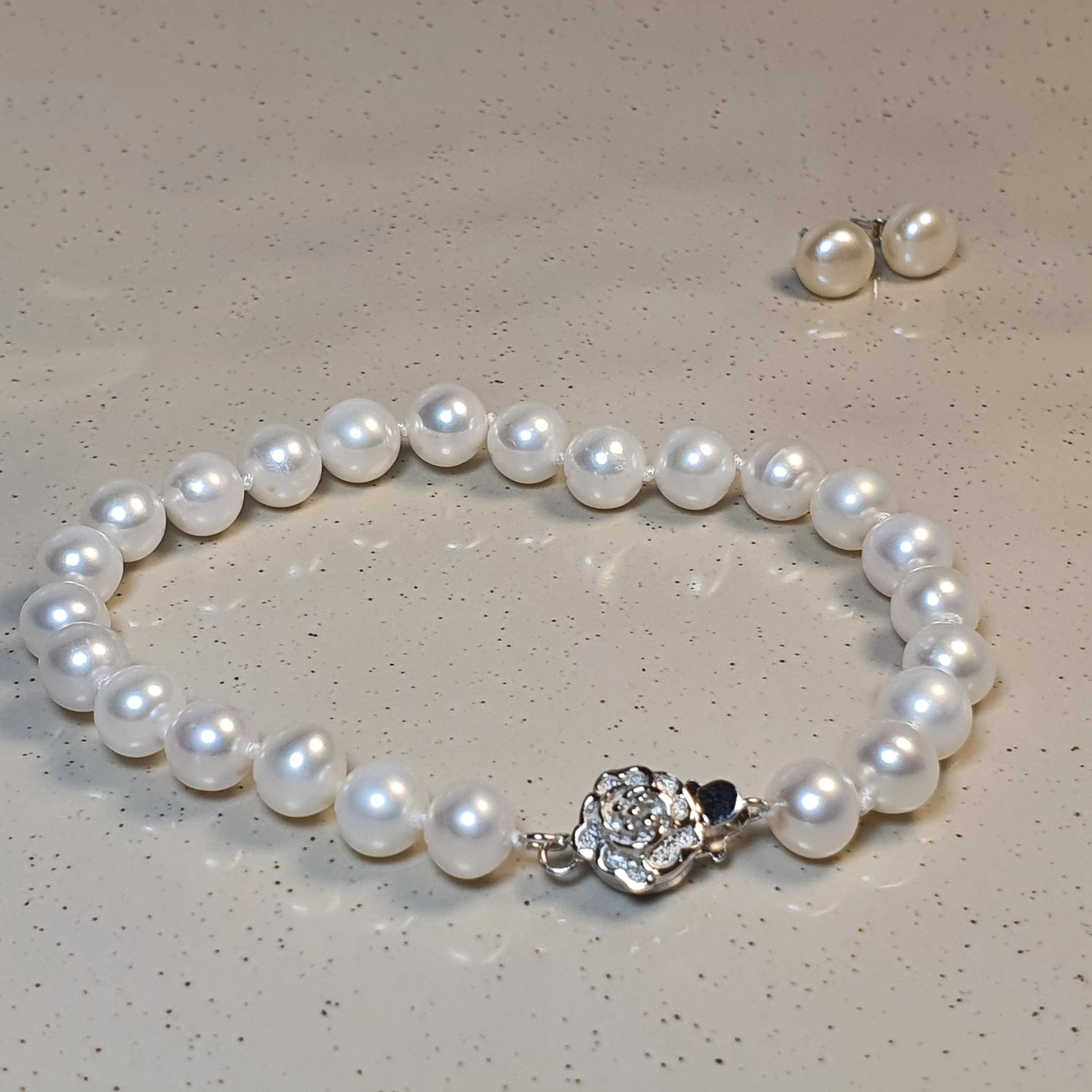 Freshwater Cultured Pearl Floral Bracelet, Sterling Silver