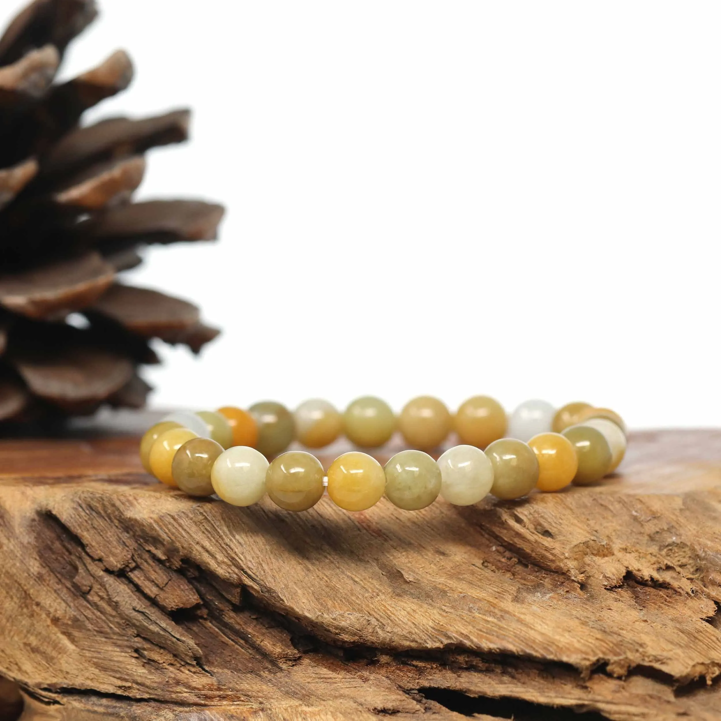 Genuine Jadeite Jade Round Yellow Beads Bracelet (7.5mm)