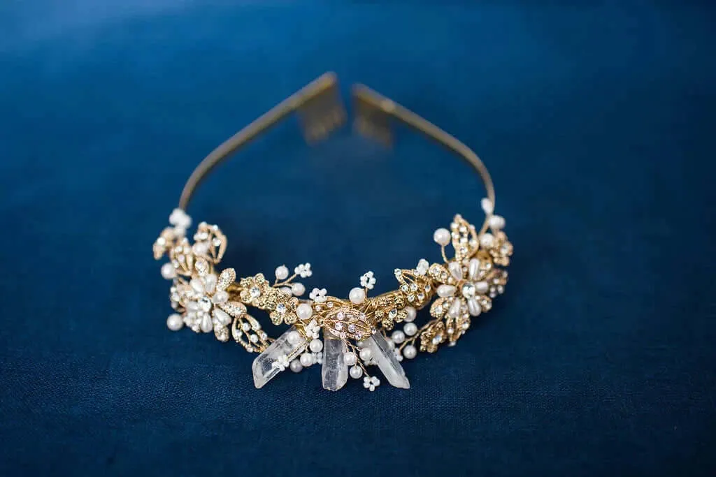 Gold bridal tiara - Quartz headpiece - Style 3105