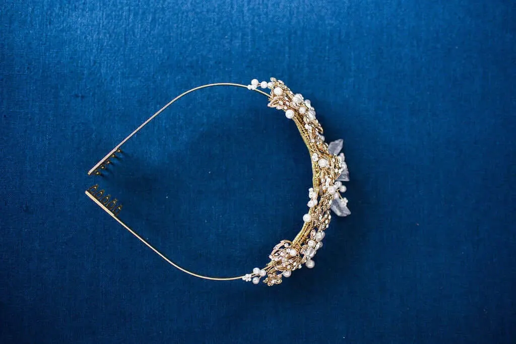 Gold bridal tiara - Quartz headpiece - Style 3105