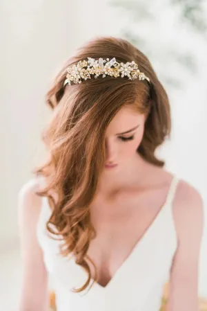 Gold bridal tiara - Quartz headpiece -  Style 3105
