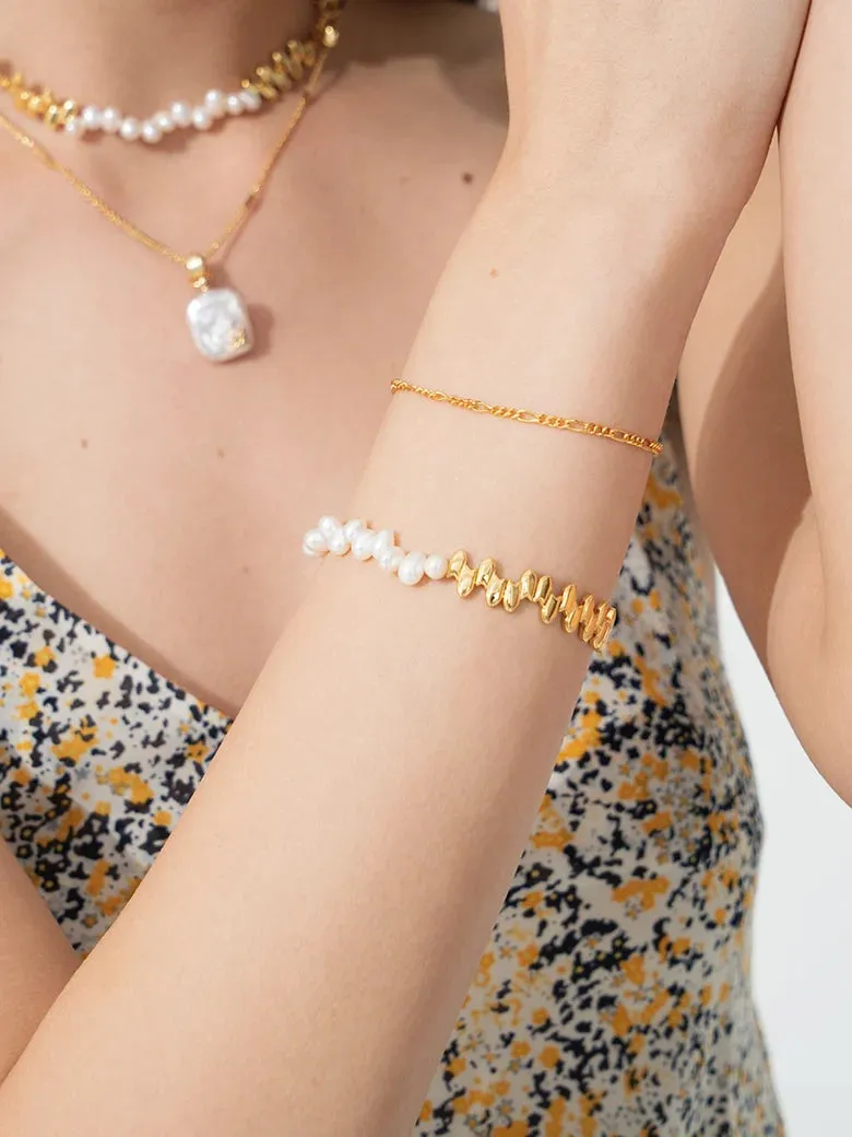 Gothic Windowpane Baroque Pearls Bracelet