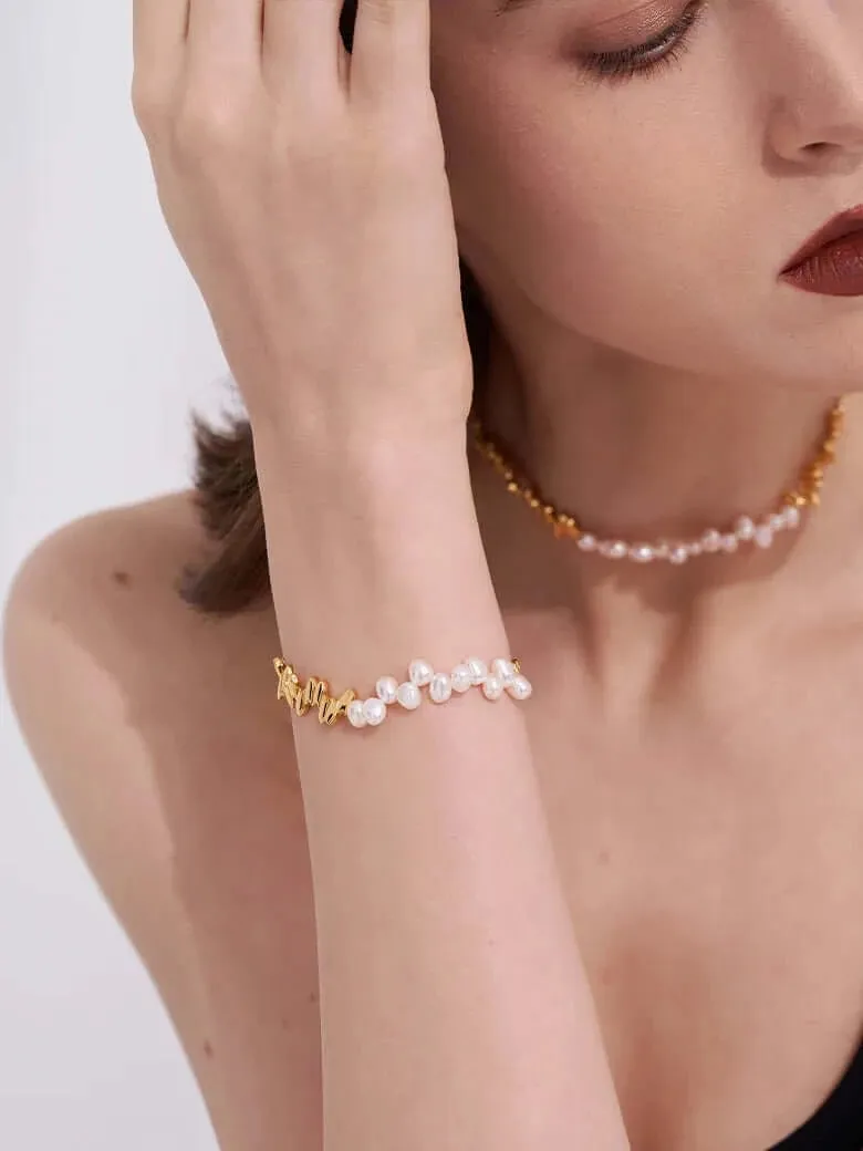 Gothic Windowpane Baroque Pearls Bracelet