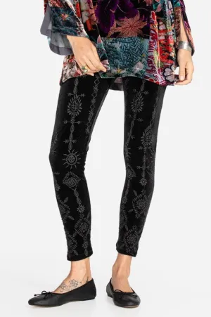 Johnny Was Althea Velvet Legging Leggings Pants Black Floral Embroidered New
