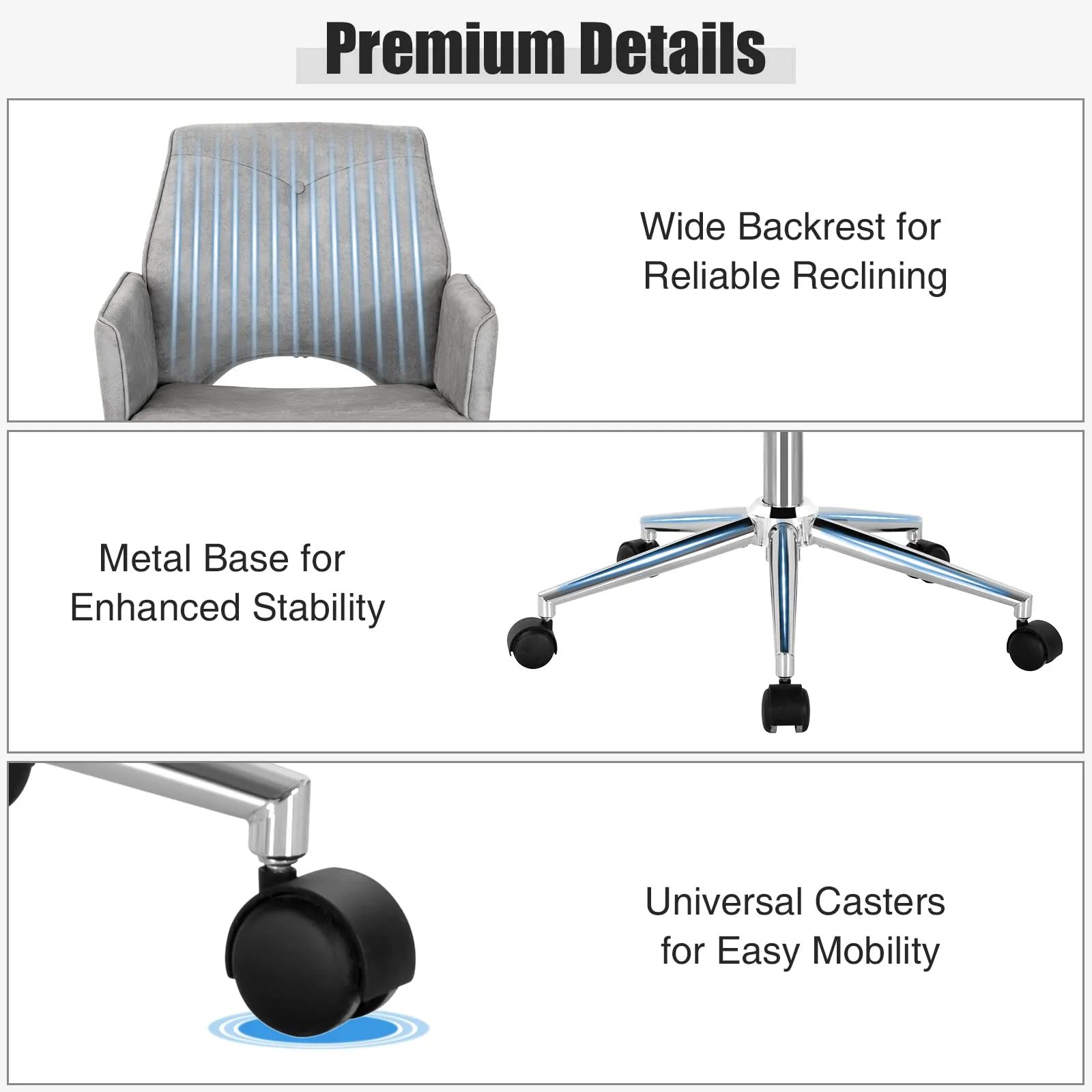 KOMFOTT Home Office Desk Chair, Faux Leather Desk Chair with Wheels and Armrests, Height Adjustable