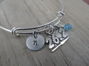 Marathon Charm Bracelet- Adjustable Bangle Bracelet with an Initial Charm and an Accent Bead of your choice