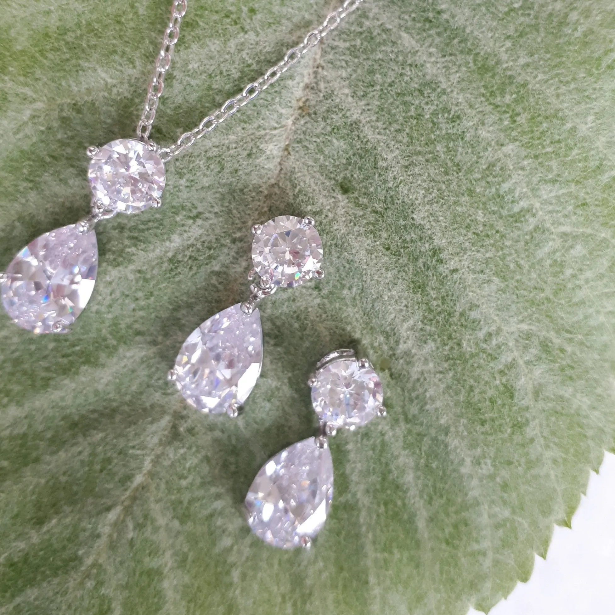 Maria Bridal Jewellery Set, Silver Crystal Teardrop Earrings & Pendant