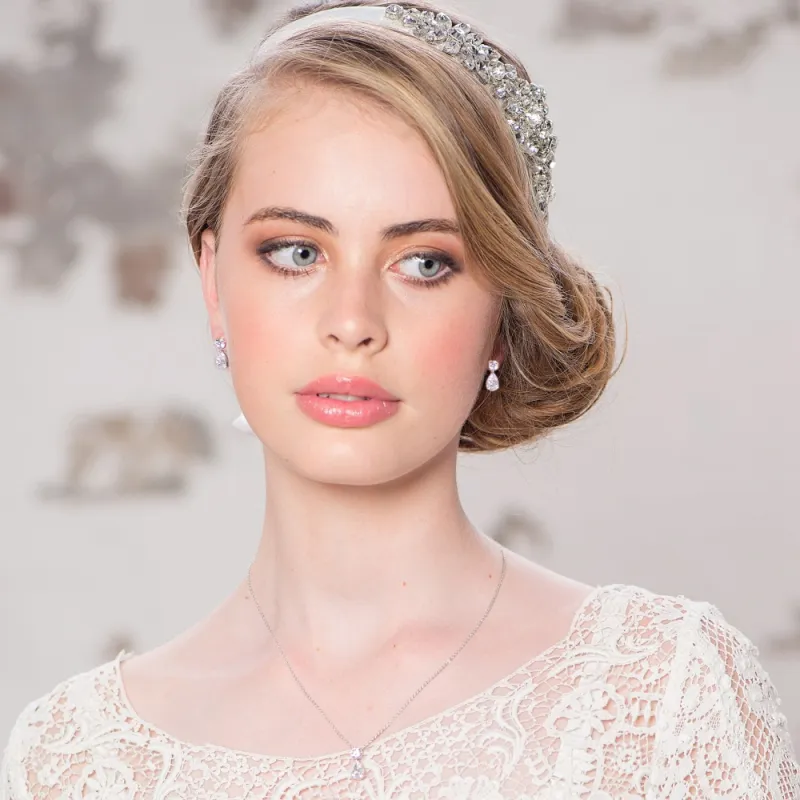 Maria Bridal Jewellery Set, Silver Crystal Teardrop Earrings & Pendant