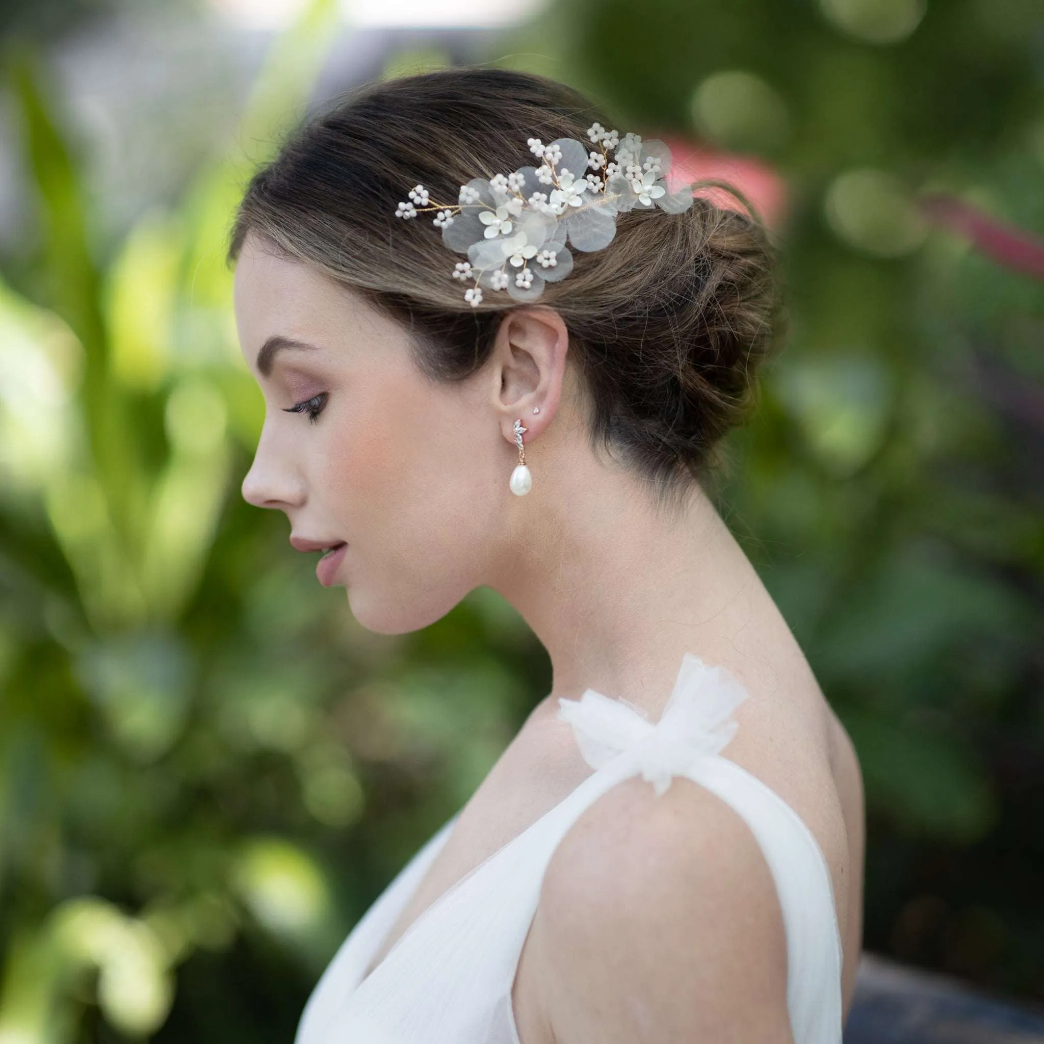 Meyeri, Chiffon Floral Hair Comb with Pearls & Beading