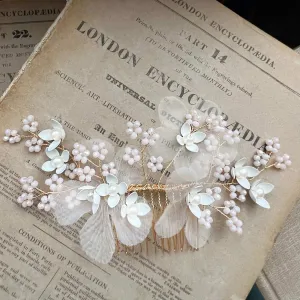 Meyeri, Chiffon Floral Hair Comb with Pearls & Beading