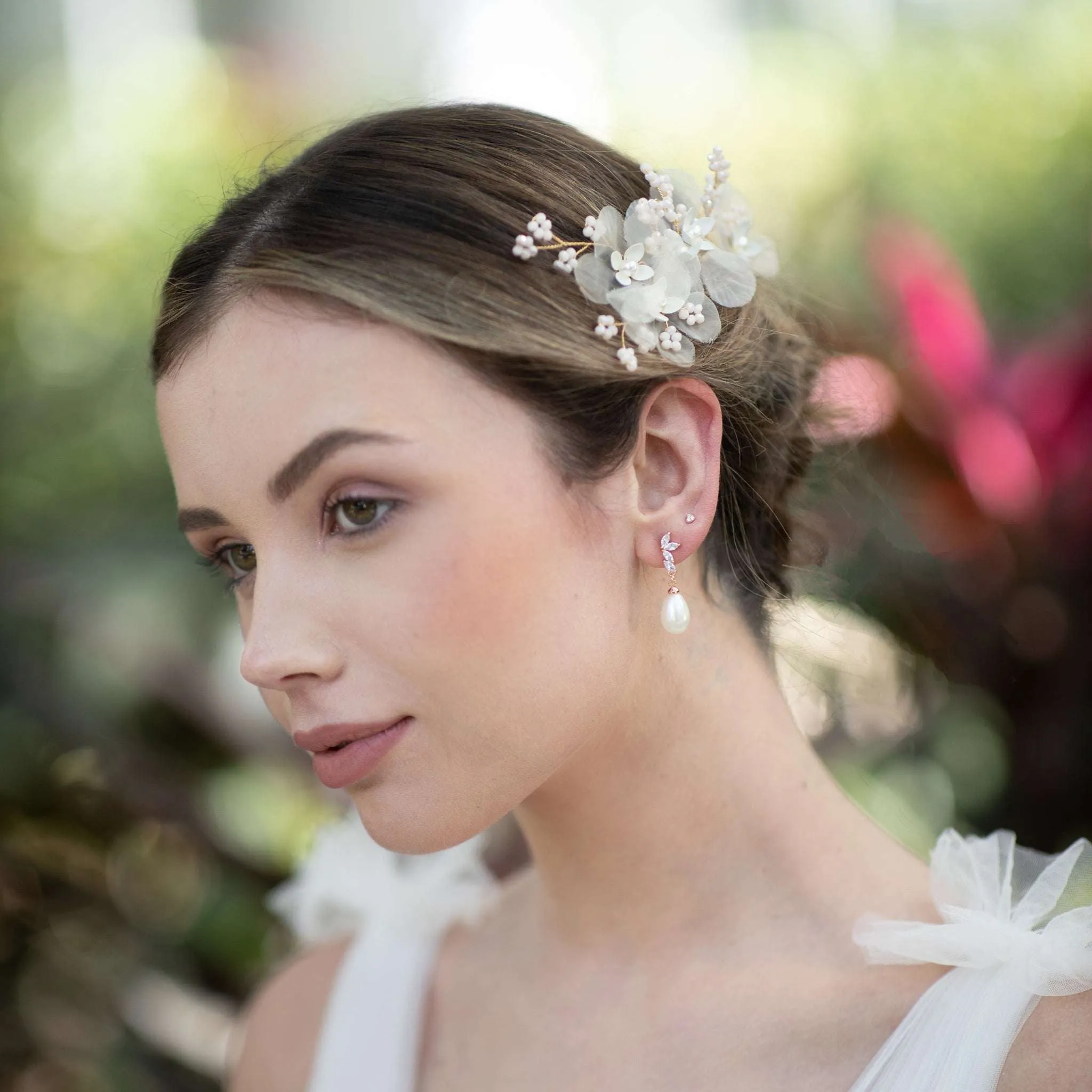 Meyeri, Chiffon Floral Hair Comb with Pearls & Beading