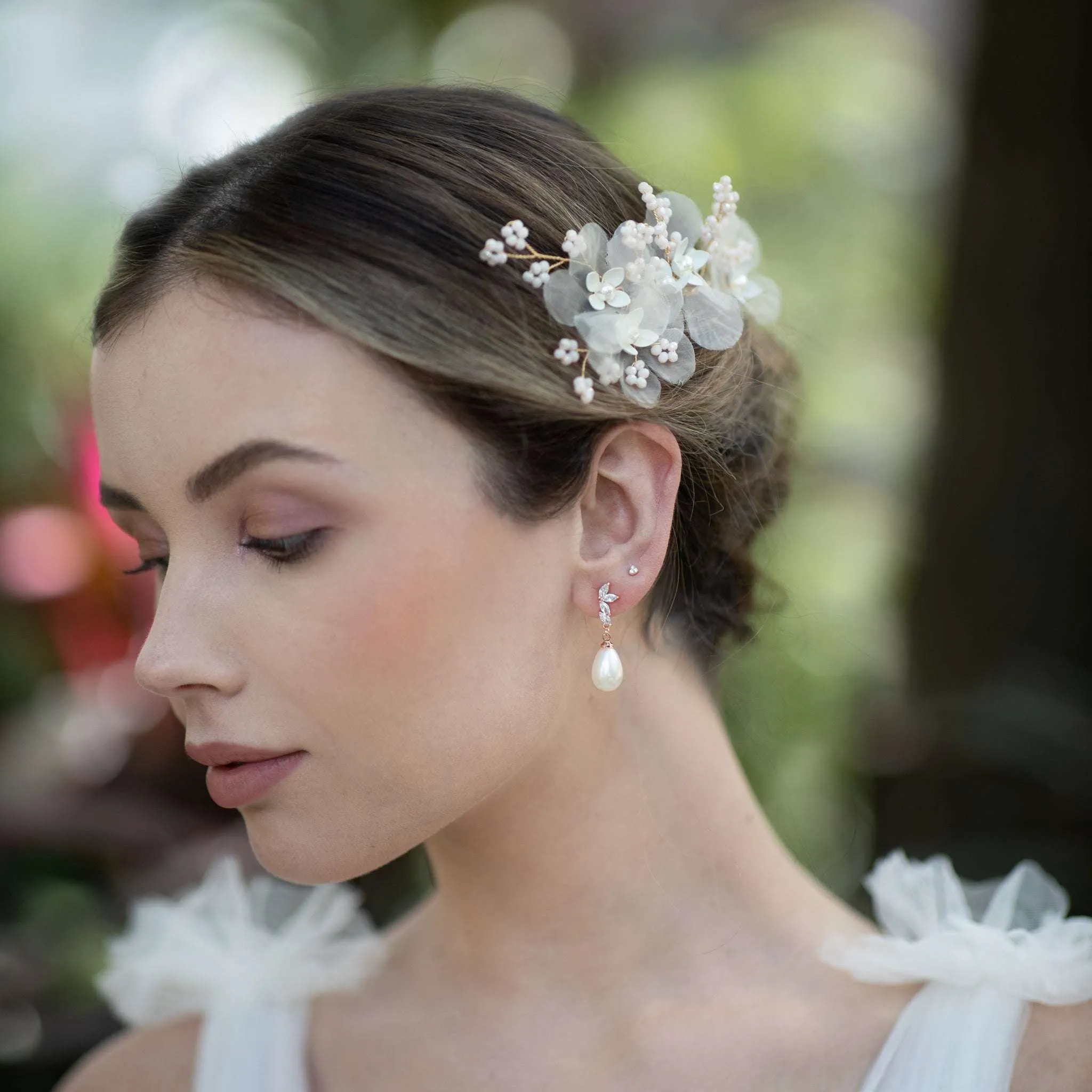 Meyeri, Chiffon Floral Hair Comb with Pearls & Beading