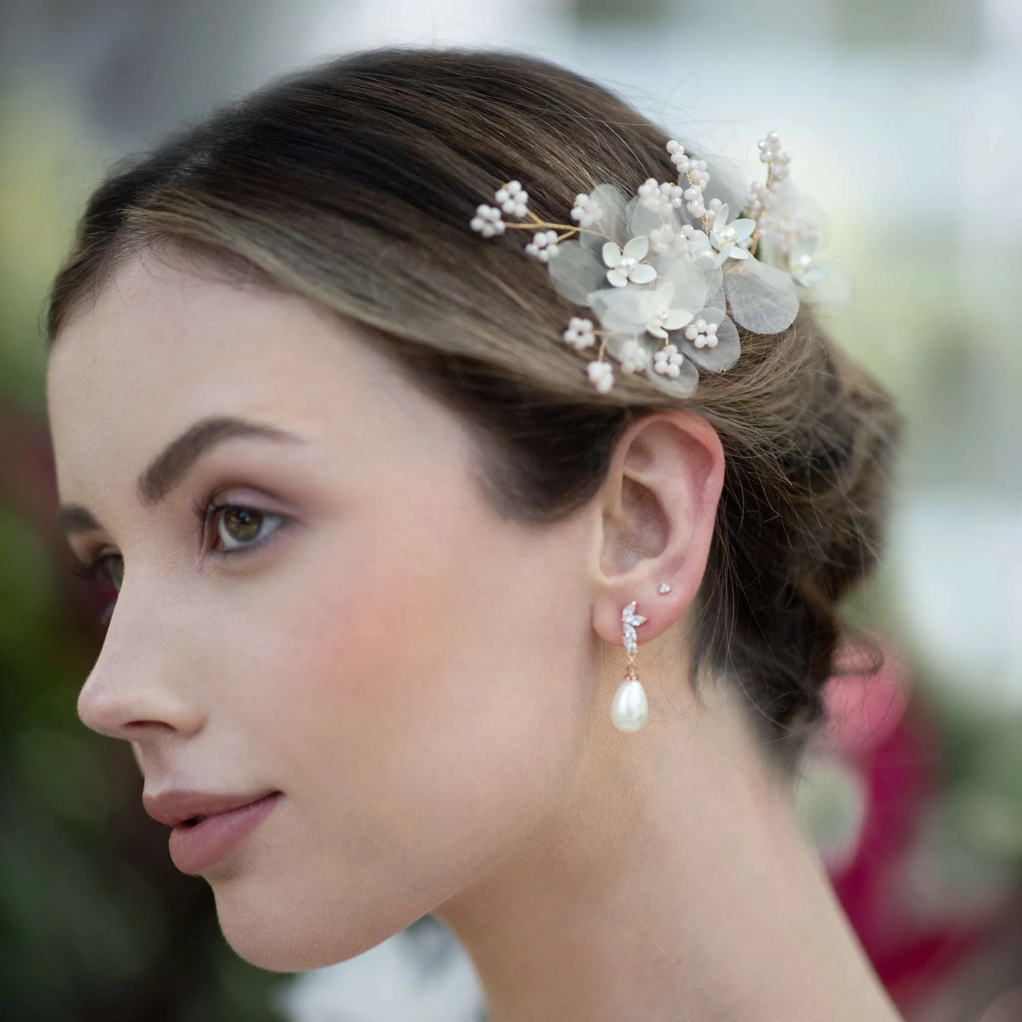 Meyeri, Chiffon Floral Hair Comb with Pearls & Beading
