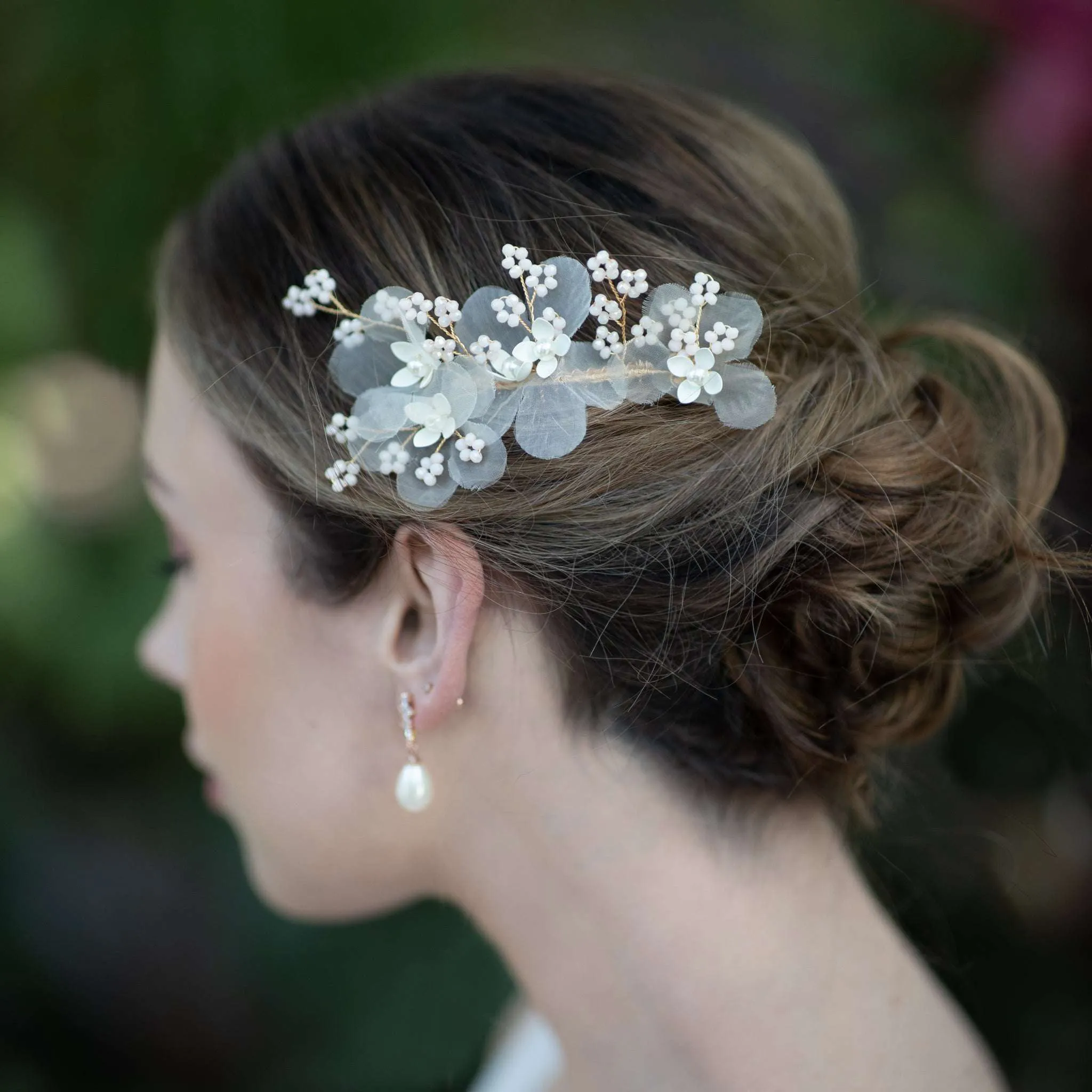 Meyeri, Chiffon Floral Hair Comb with Pearls & Beading