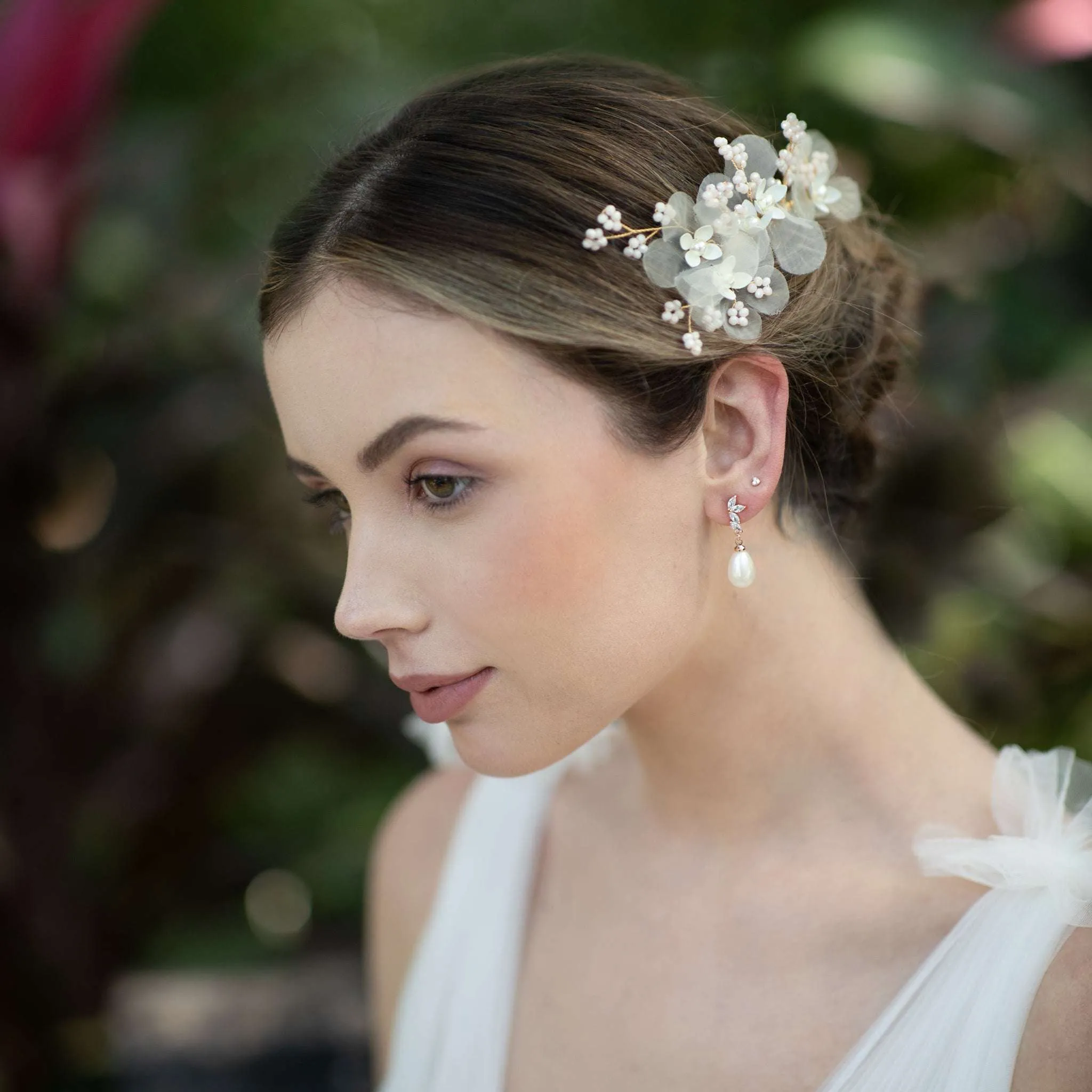 Meyeri, Chiffon Floral Hair Comb with Pearls & Beading