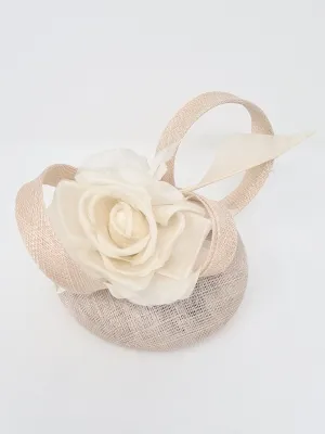 Oatmeal Comb Fascinator With Ivory Flower