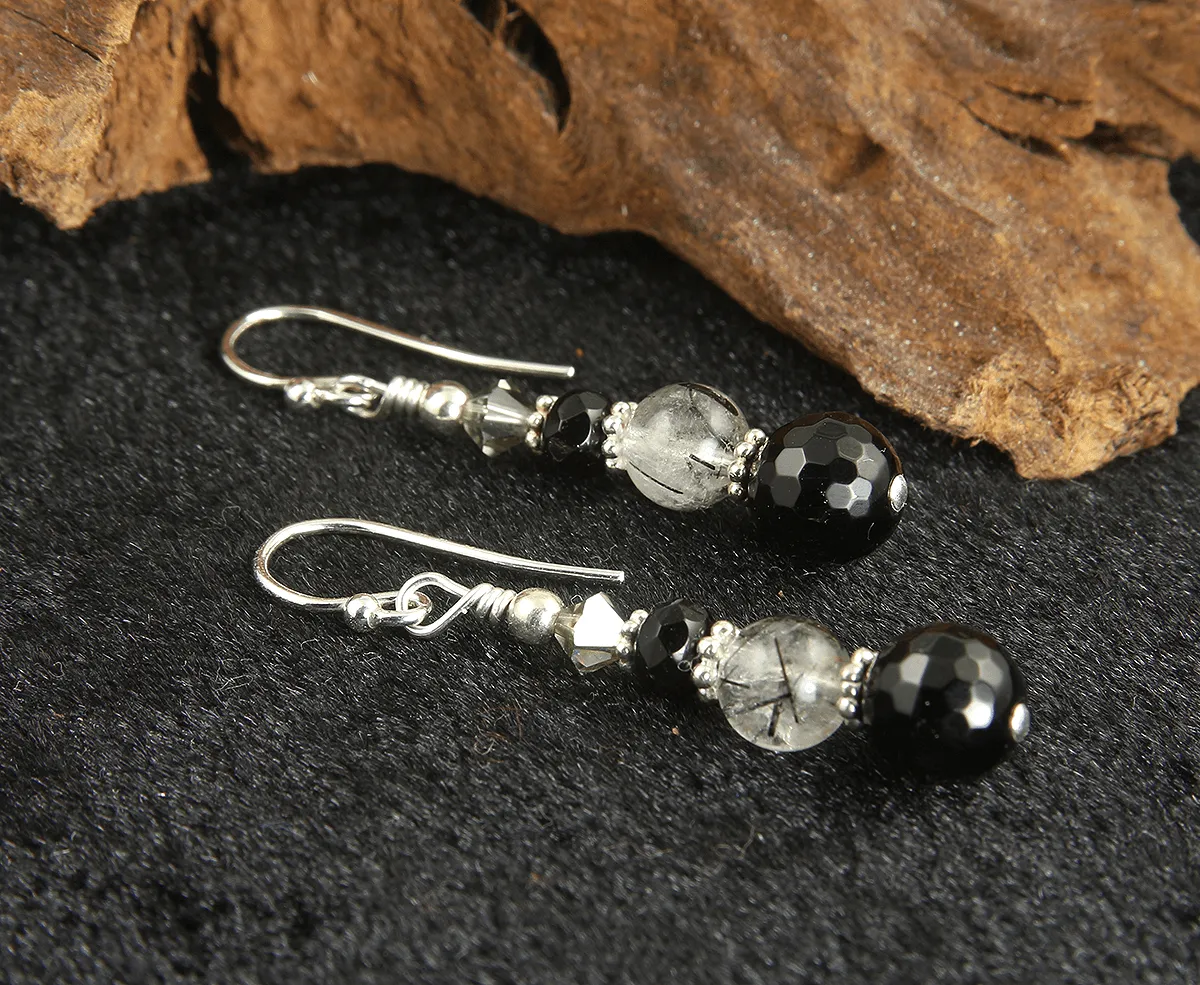 Onyx Quartz Gemstone Beaded Earrings
