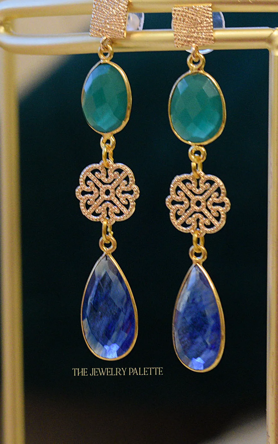 Penelope green and blue gemstone with filigree earrings