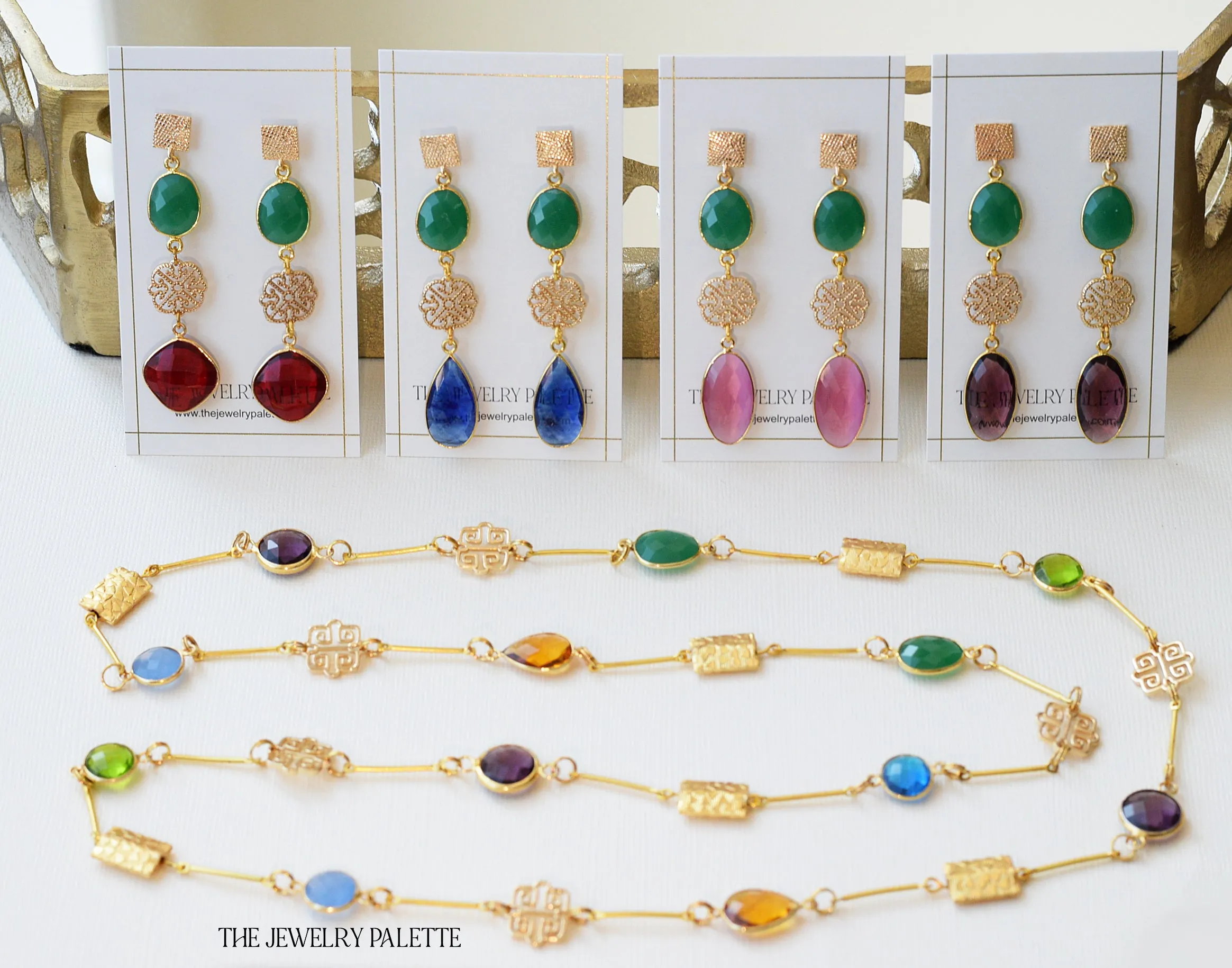 Penelope green and blue gemstone with filigree earrings