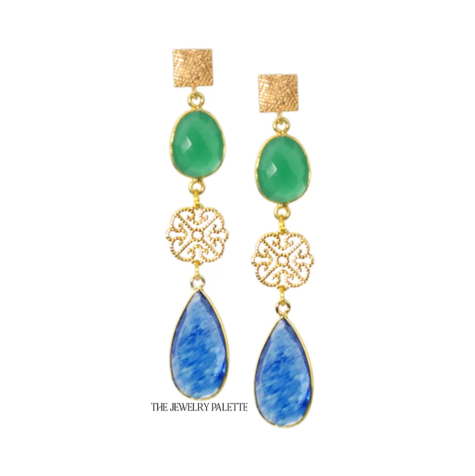 Penelope green and blue gemstone with filigree earrings